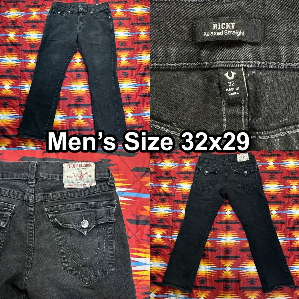 True Religion Ricky Relaxed Straight Size 32 Black Jeans